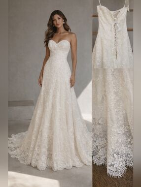Essense Of Australia D1788 Strapless Lace Champagne Wedding Dress 12